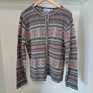 Sears Tradition Women's Sequin Beaded Sweater - Pink & Gray Patterned Crew Neck